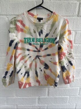 True Religion Tie-Dye Sweatshirt with Teal Logo sz XL